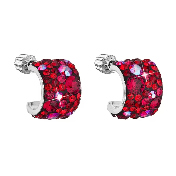 Stříbrné náušnice visací s krystaly Swarovski červený půlkruh 31280.3 cherry 31280.3