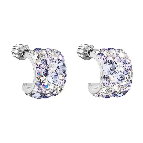 Stříbrné náušnice visací s krystaly Swarovski mix barev fialový půlkruh 31280.3 violet 31280.3