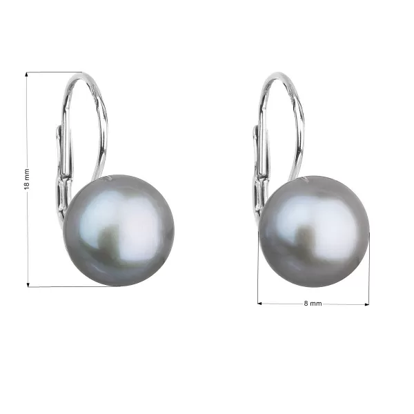 Stříbrné náušnice visací s šedou říční perlou 21009.3