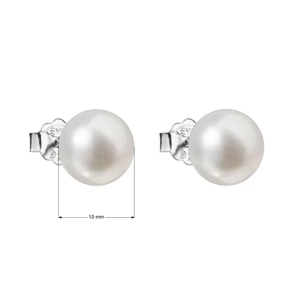 Stříbrné náušnice pecky s bílou říční perlou 21043.1
