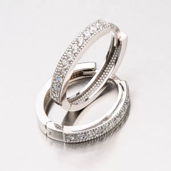 Dámské náušnice oválky se zirkony v bílém zlatě 12-338