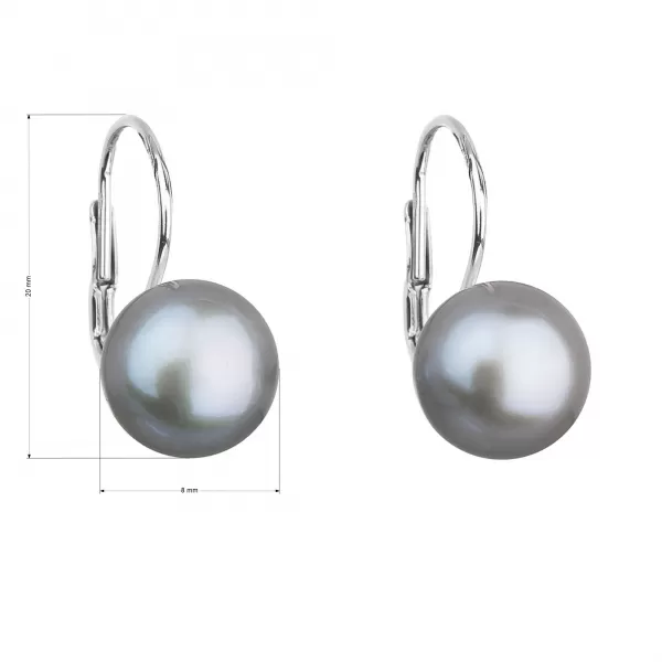 Stříbrné náušnice visací s šedou říční perlou 21009.3