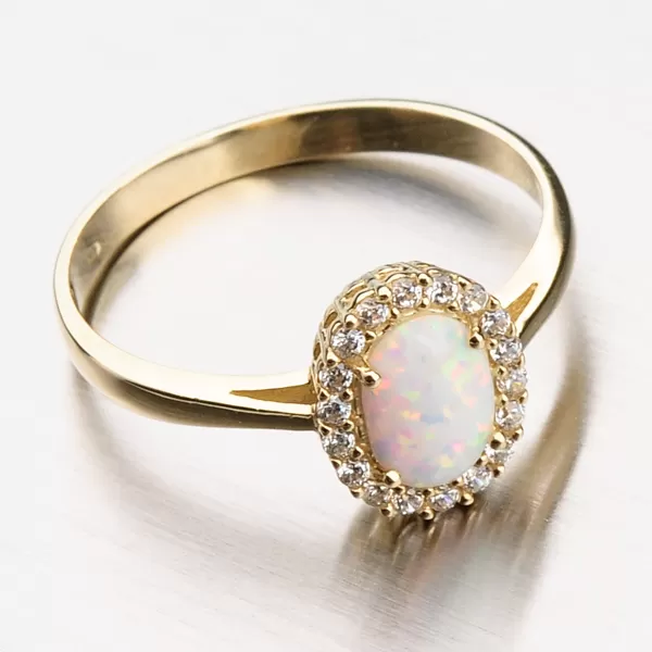 Dámský prsten žluté zlato 585 zirkon s opál 11-160