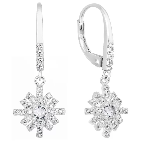 Stříbrné náušnice visací se zirkonem bílá vločka 11299.1