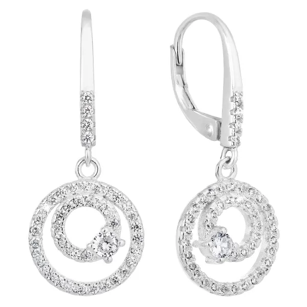 Stříbrné náušnice visací se zirkonem bílé kulaté 11298.1