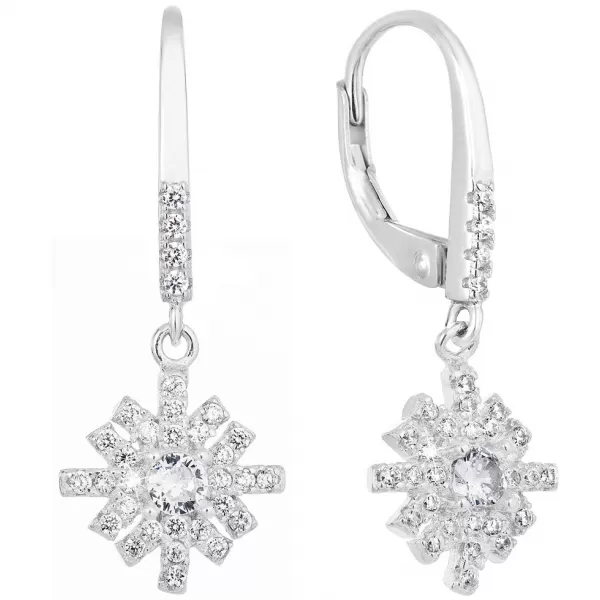 Stříbrné náušnice visací se zirkonem bílá vločka 11299.1