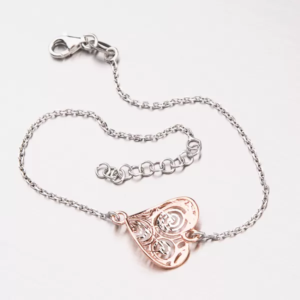 Dámský náramek stříbro 925 zlaceným srdce 92003043-56-SLX