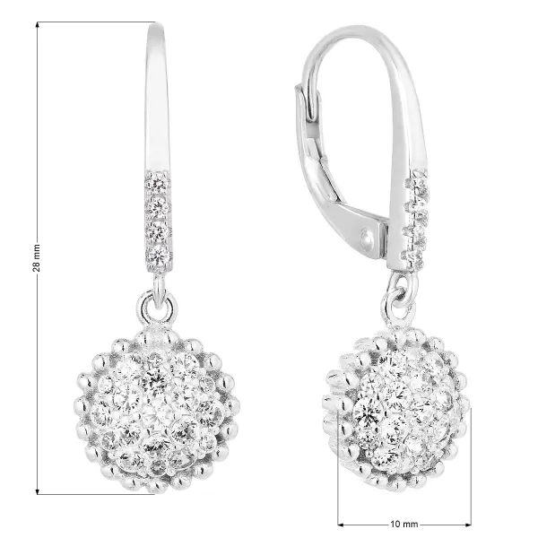 Stříbrné náušnice visací se zirkonem bílé kulaté 11302.1