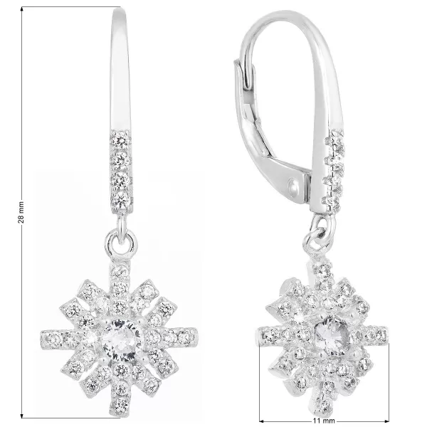 Stříbrné náušnice visací se zirkonem bílá vločka 11299.1