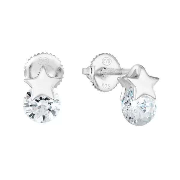 Stříbrné náušnice pecka se zirkonem bílá hvězdička 11267.1
