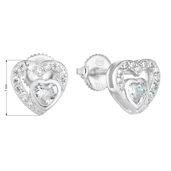 Stříbrné náušnice pecka se zirkonem bílé srdce 11288.1