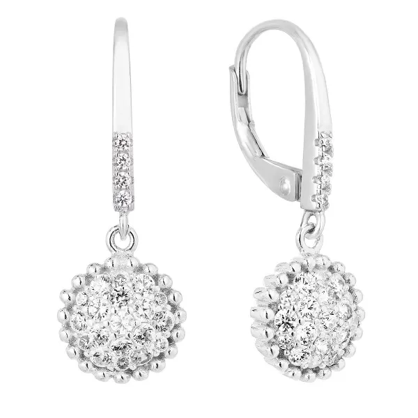 Stříbrné náušnice visací se zirkonem bílé kulaté 11302.1