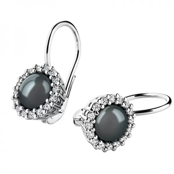 Dámské náušnice bílé zlato 585/1000 přírodní diamant 0.160 ct perlové 10929-B-FW-DIA