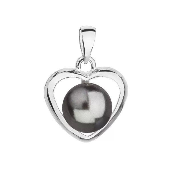 Stříbrný přívěsek s šedou Swarovski perlou srdce 34246.3 34246.3