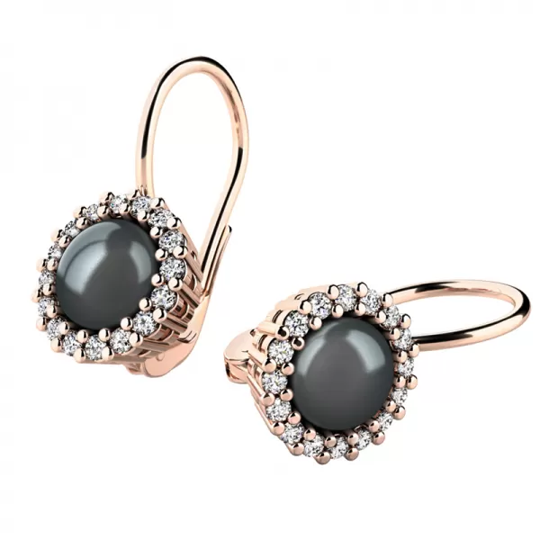 Dámské náušnice růžové zlato 585/1000 přírodní diamant 0.160 ct perlové 10929-CV-FW-DIA