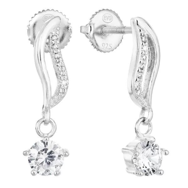 Stříbrné náušnice visací se zirkonem bílá vlnka 11308.1