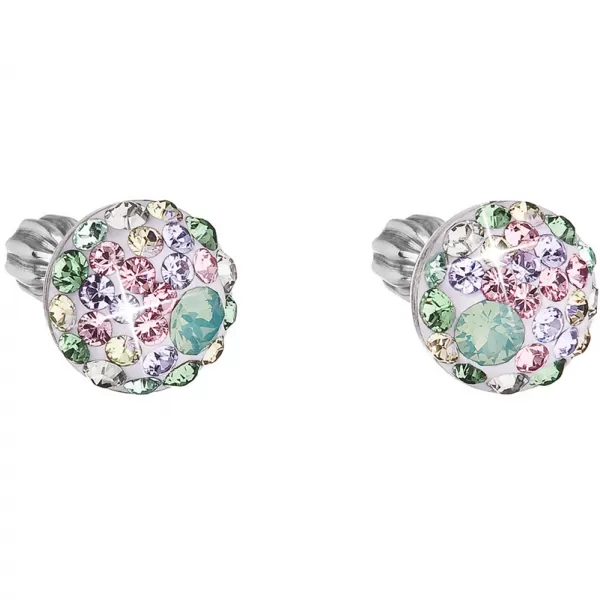 Stříbrné náušnice pecka s krystaly Swarovski mix barev kulaté 31336.3 sakura