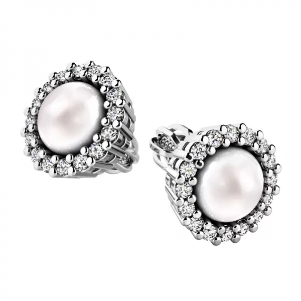 Perlové náušnice se zirkony 10930-B-ZIR-FW
