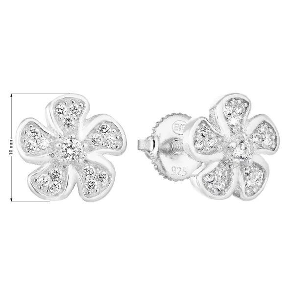 Stříbrné náušnice pecka se zirkonem bílá kytička 11310.1