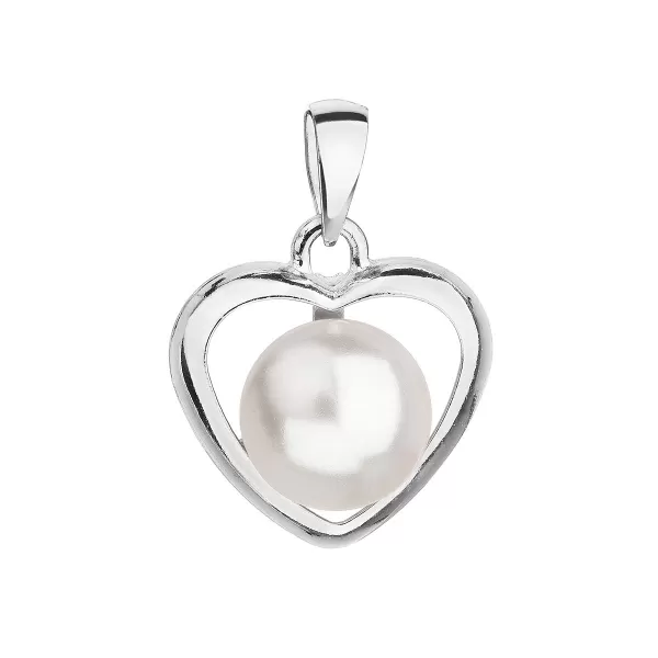 Stříbrný přívěsek s bílou Swarovski perlou srdce 34246.1