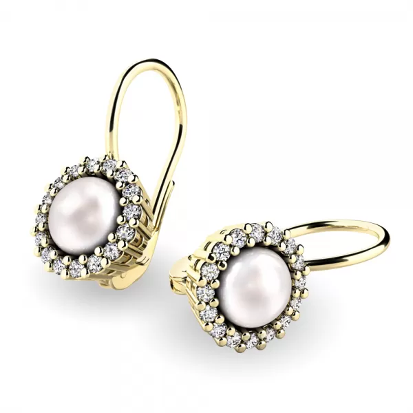 Dámské náušnice bílé zlato 585/1000 přírodní diamant 0.160 ct perlové 10929-B-FW-DIA