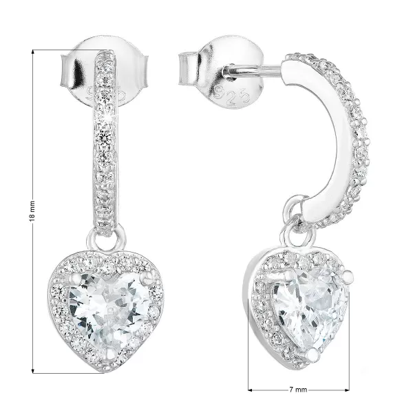 Stříbrné náušnice visací se zirkonem bílé srdce 11230.1