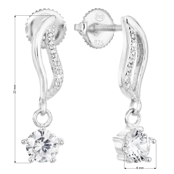 Stříbrné náušnice visací se zirkonem bílá vlnka 11308.1