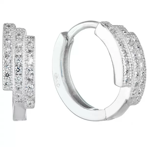 Stříbrné náušnice kruhy se zirkonem v bílé barvě 11240.1