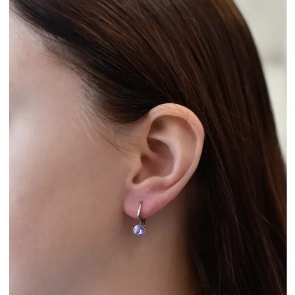 Stříbrné náušnice visací s krystaly Swarovski fialové kulaté 31230.3 violet