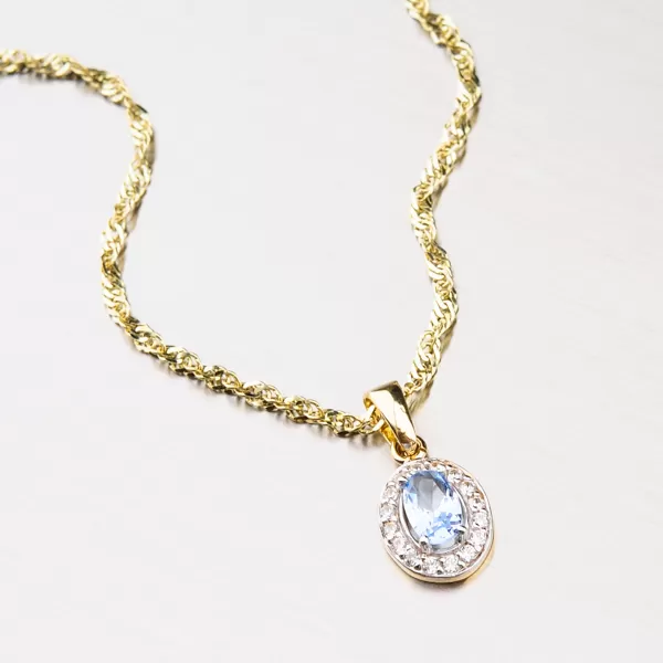 Dámský přívěsek žluté zlato 585 zirkon a akvamarín 43-21422