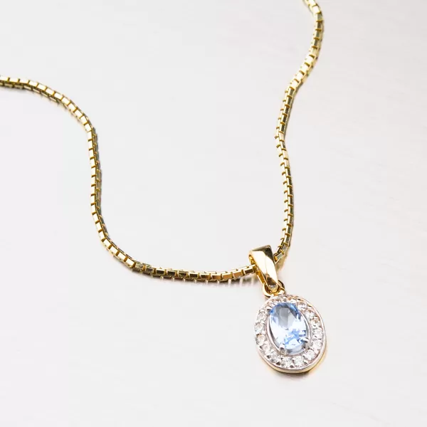 Dámský přívěsek žluté zlato 585 zirkon a akvamarín 43-21422