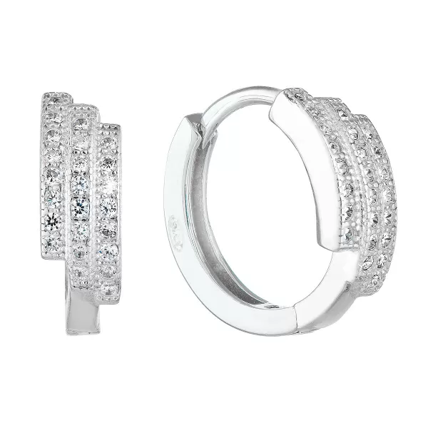 Stříbrné náušnice kruhy se zirkonem v bílé barvě 11240.1