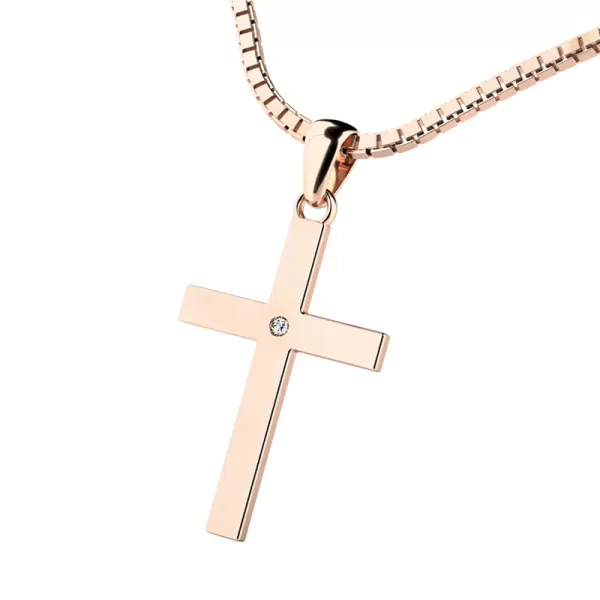 Kříž z růžového zlata s diamantem 10947-CV-DIA