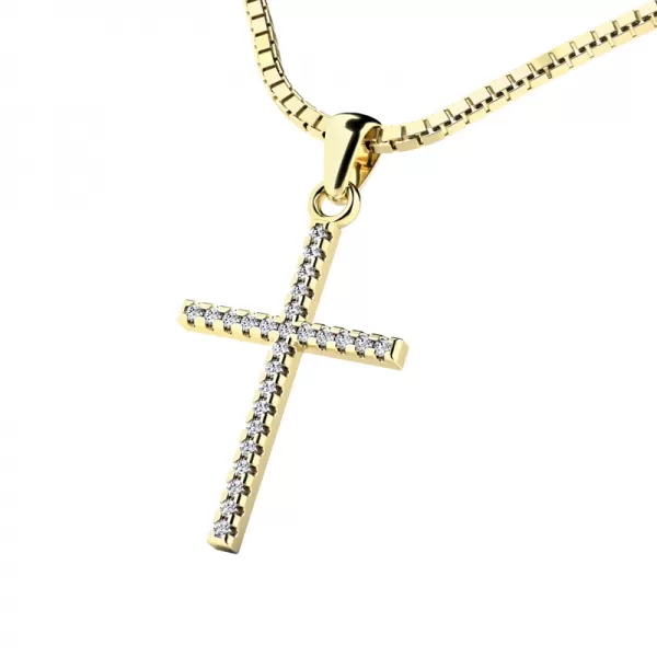 Dámský přívěsek žluté zlato 585/1000 přírodní diamant 0.117 ct G/SI kříž 10946-ZL-DIA