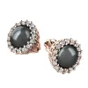 Dámské náušnice růžové zlato 585 přírodní diamant černá perla a brilianty 10930-CV-DIA-FW-Black