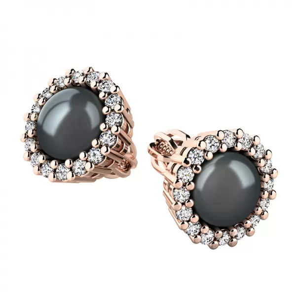 Náušnice s černou perlou a brilianty 10930-CV-DIA-FW-Black