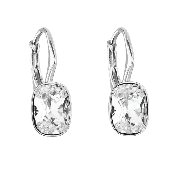 Stříbrné náušnice visací s krystaly Swarovski bílý obdélník 31278.1