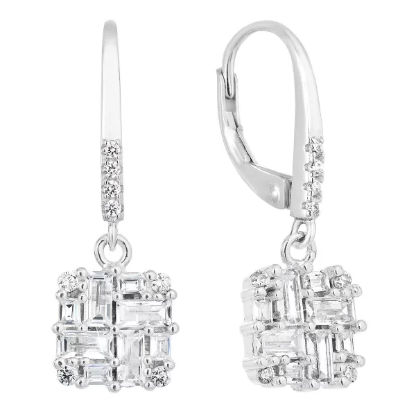 Stříbrné náušnice visací se zirkonem bílý kosočtverec 11297.1