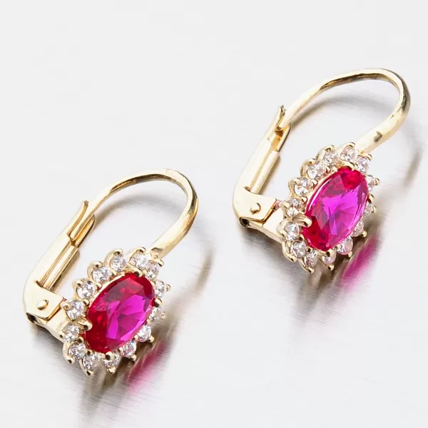 Dámské náušnice žluté zlato 585 s rubín 12-529
