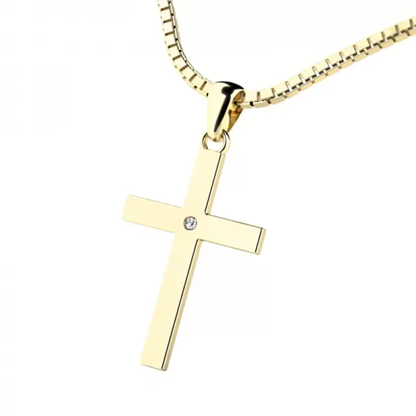Dámský přívěsek žluté zlato 585/1000 přírodní diamant 0.006 ct G/SI kříž 10947-ZL-DIA