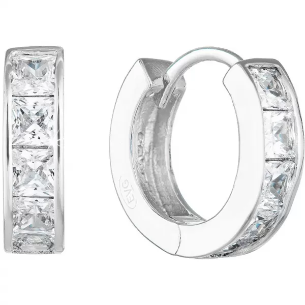 Stříbrné náušnice kruhy se zirkonem v bílé barvě 11248.1