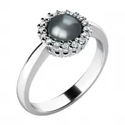 Prsten s černou perlou a diamanty 10928-B-FW-Black