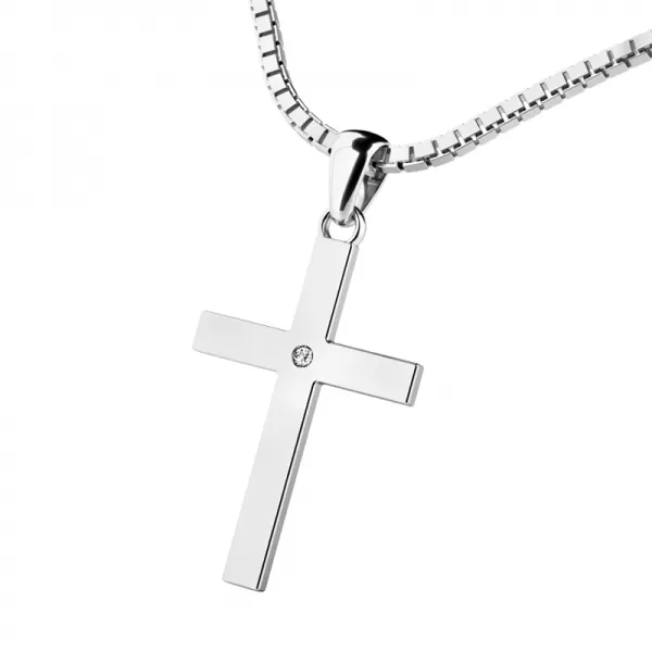 Dámský přívěsek bílé zlato 585/1000 přírodní diamant 0.006 ct G/SI kříž 10947-B-DIA