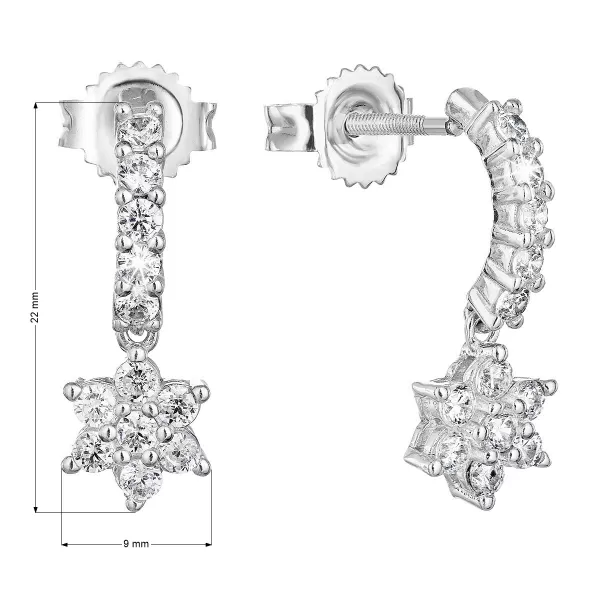 Stříbrné náušnice visací se zirkonem bílá kytička 11331.1