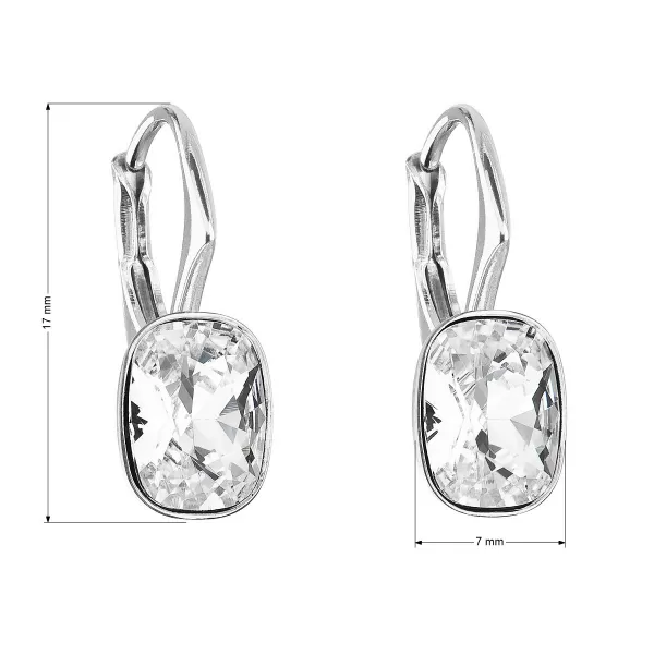 Stříbrné náušnice visací s krystaly Swarovski bílý obdélník 31278.1