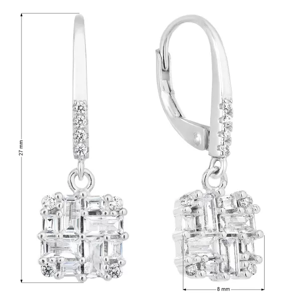Stříbrné náušnice visací se zirkonem bílý kosočtverec 11297.1