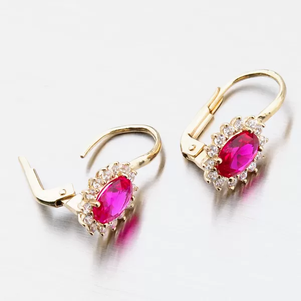 Dámské náušnice žluté zlato 585 s rubín 12-529