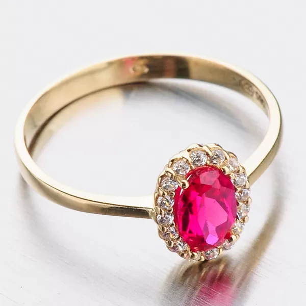 Dámský prsten žluté zlato 585 zirkon s rubín 11-277