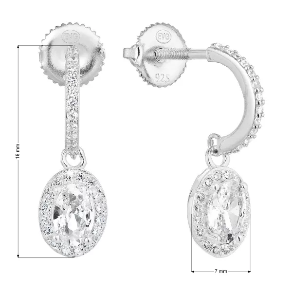Stříbrné náušnice visací se zirkonem bílý ovál 11228.1