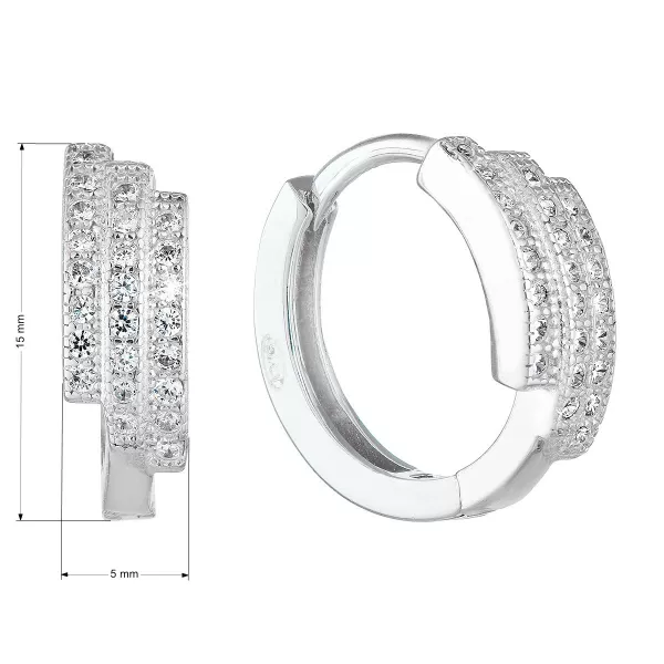 Stříbrné náušnice kruhy se zirkonem v bílé barvě 11240.1